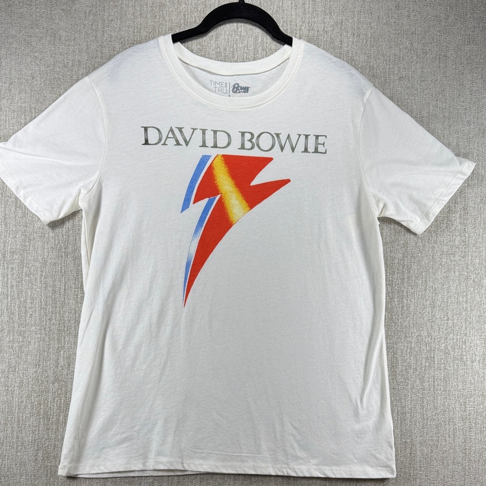 David Bowie Lighting Bolt Oversized Off-White Graphic T-Shirt S - Picture 6 of 7